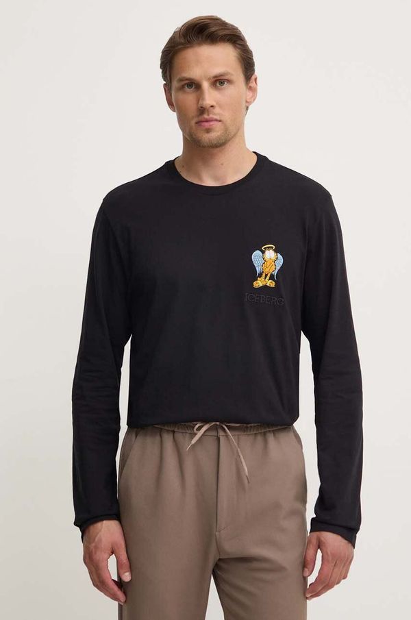 Iceberg Pamučna majica dugih rukava Iceberg x Garfield boja: crna, s tiskom, F02C 6325