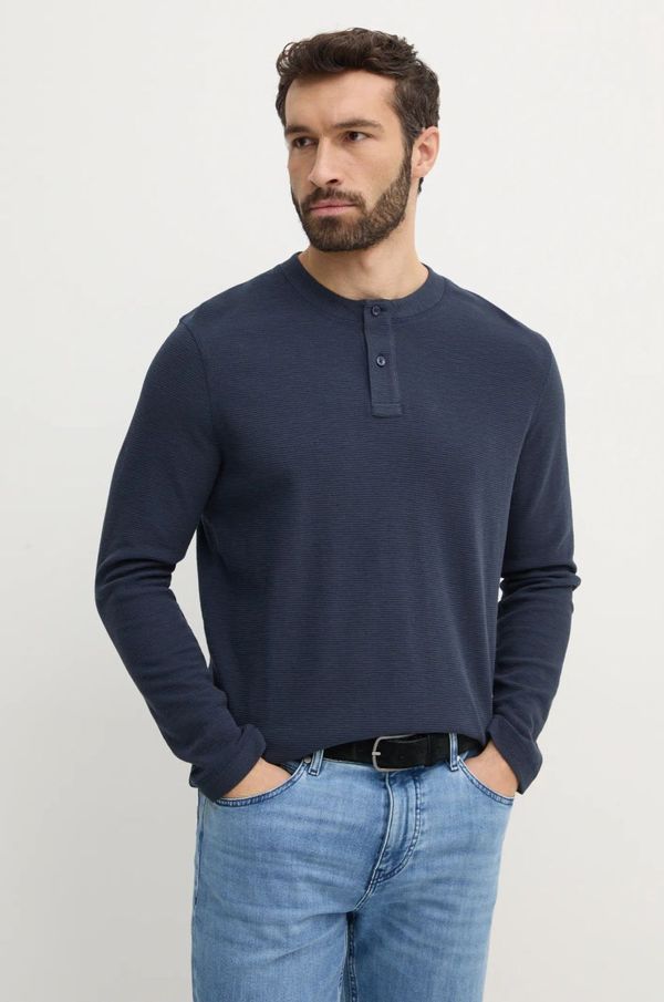 Joop! Pamučna majica dugih rukava Joop! boja: tamno plava, bez uzorka, 30044757