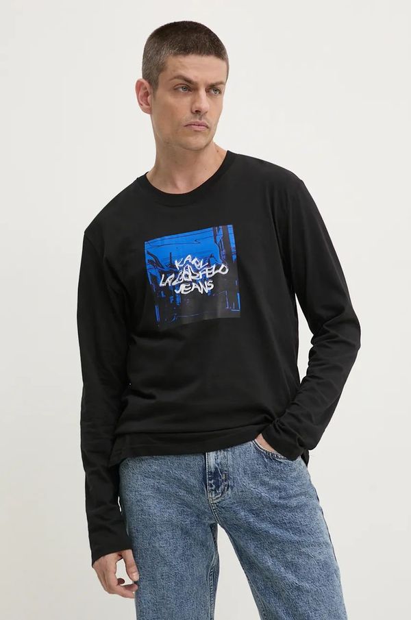 Karl Lagerfeld Jeans Pamučna majica dugih rukava Karl Lagerfeld Jeans boja: crna, s tiskom, 246D1708