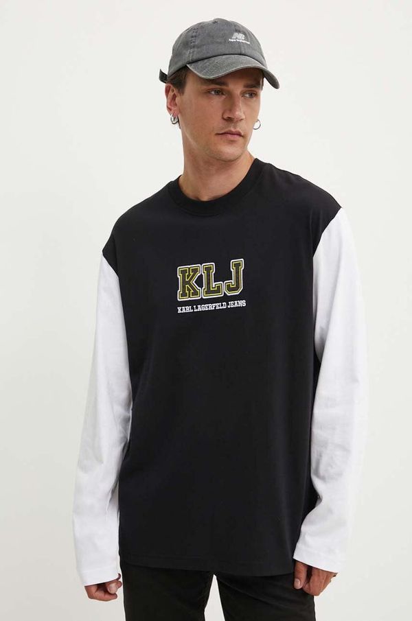Karl Lagerfeld Jeans Pamučna majica dugih rukava Karl Lagerfeld Jeans boja: crna, s uzorkom, 245D1706