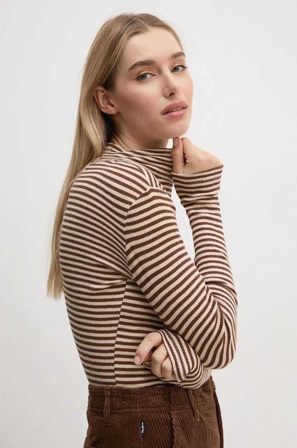 Pepe Jeans Pamučna majica dugih rukava Pepe Jeans ELIF boja: bež, s poludolčevitom, PL505946