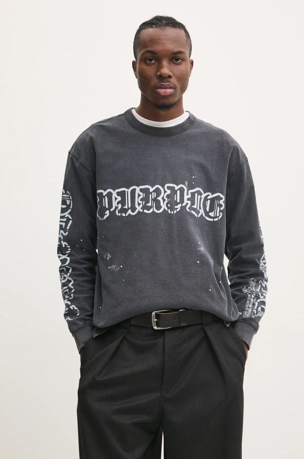 PURPLE BRAND Pamučna majica dugih rukava PURPLE BRAND TEXTURED JERSEY LS TEE boja: siva, s tiskom, P204-JWGW125