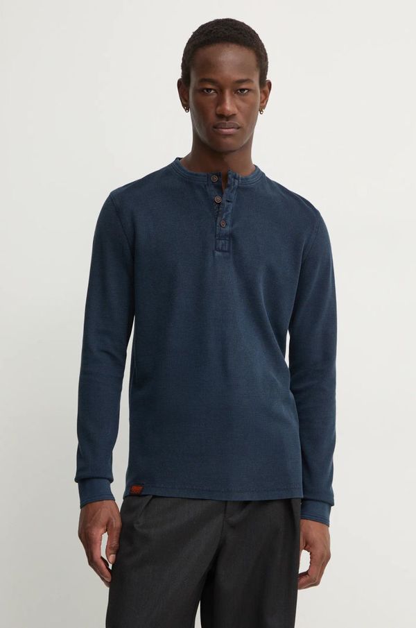 Superdry Pamučna majica dugih rukava Superdry boja: tamno plava, bez uzorka, M6010845A-98T