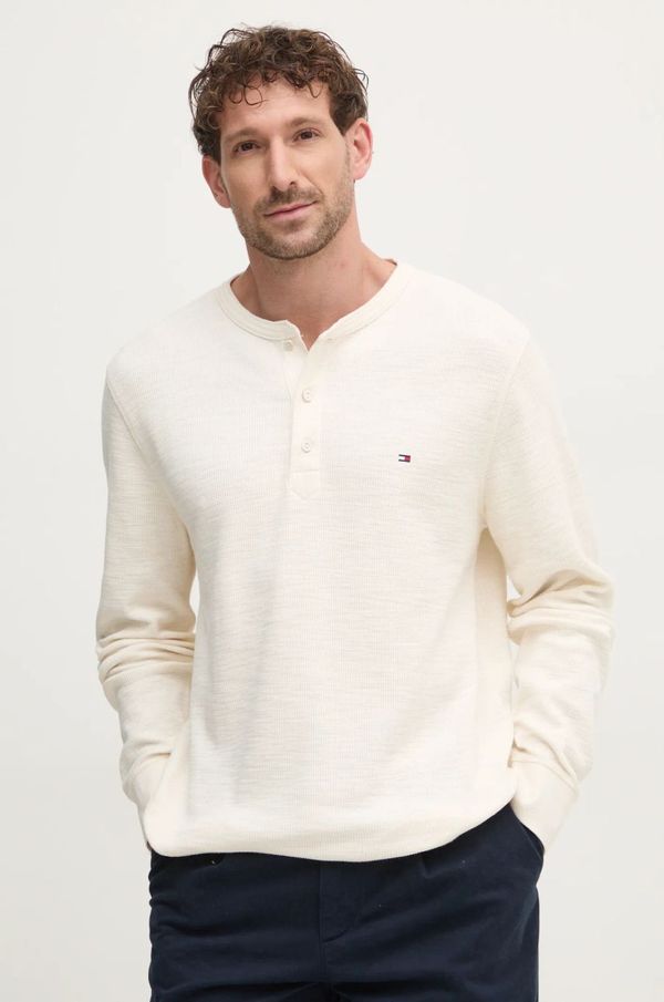 Tommy Hilfiger Pamučna majica dugih rukava Tommy Hilfiger boja: bež, bez uzorka, MW0MW37507