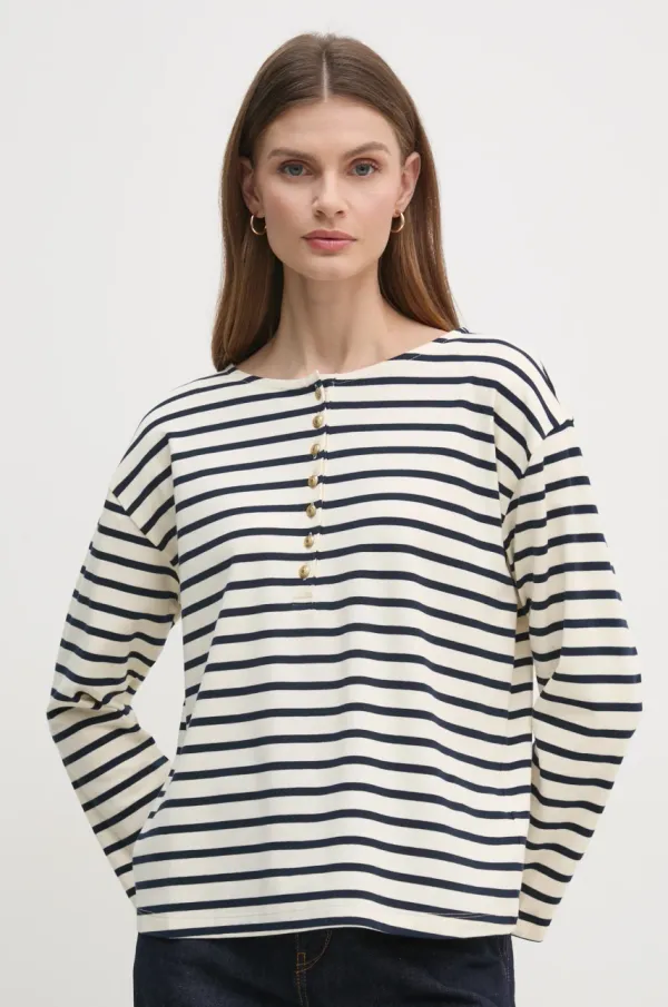 Tommy Hilfiger Pamučna majica dugih rukava Tommy Hilfiger boja: bež, WW0WW45437