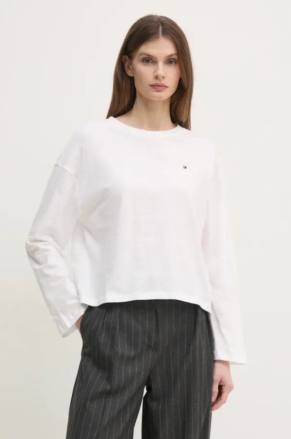 Tommy Hilfiger Pamučna majica dugih rukava Tommy Hilfiger boja: bijela, UW0UW05948