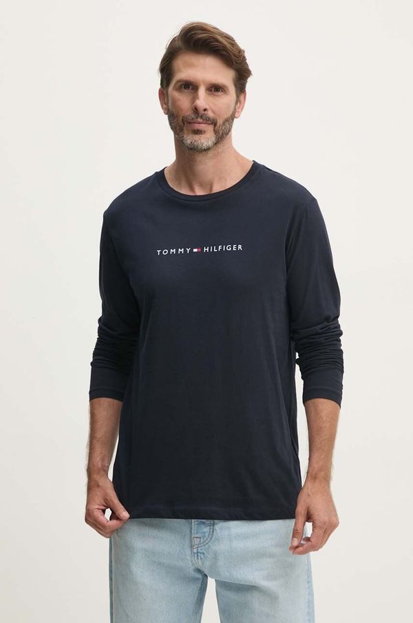 Tommy Hilfiger Pamučna majica dugih rukava Tommy Hilfiger boja: tamno plava, s tiskom, UM0UM03345