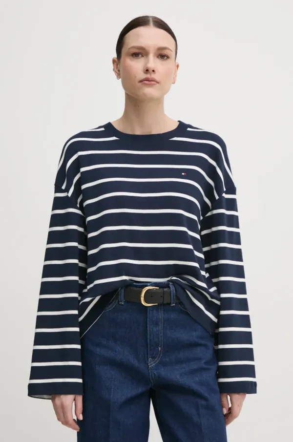 Tommy Hilfiger Pamučna majica dugih rukava Tommy Hilfiger boja: tamno plava, WW0WW45519