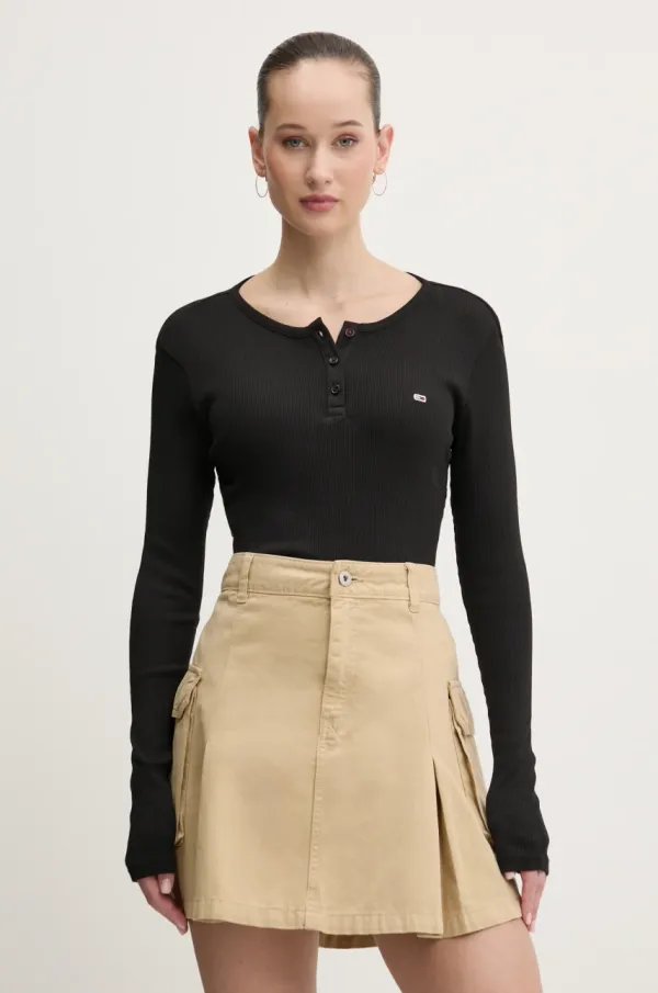 Tommy Jeans Pamučna majica dugih rukava Tommy Jeans boja: crna, DW0DW19501