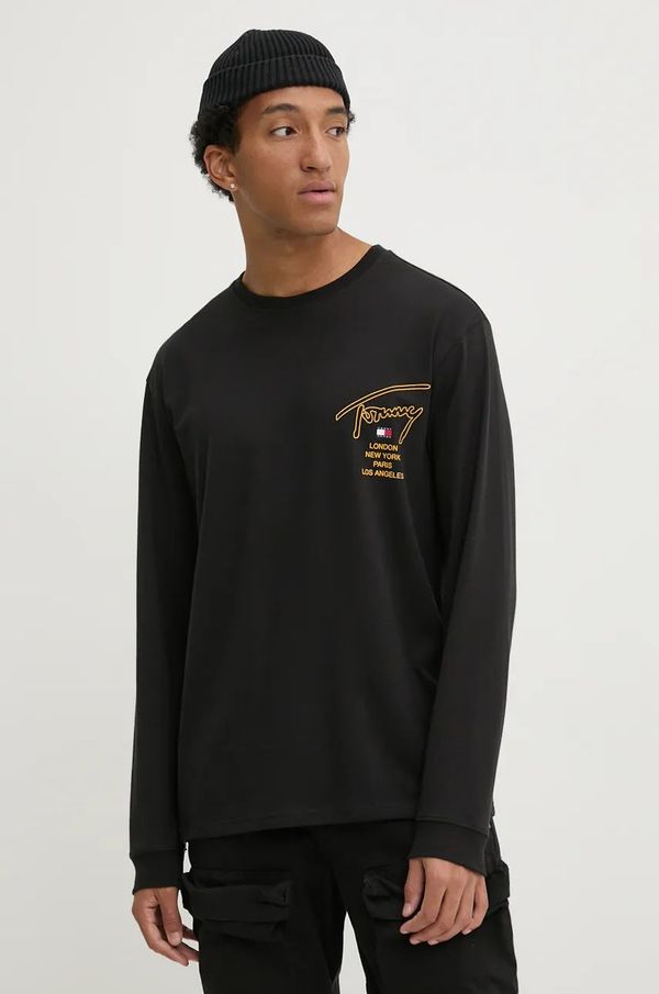 Tommy Jeans Pamučna majica dugih rukava Tommy Jeans boja: crna, s aplikacijom, DM0DM20105
