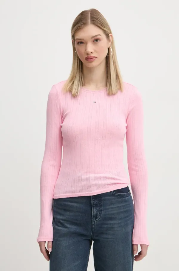 Tommy Jeans Pamučna majica dugih rukava Tommy Jeans boja: ružičasta, s poludolčevitom, DW0DW19503