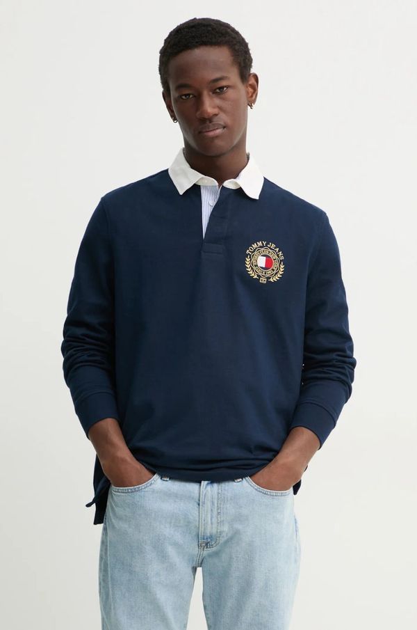 Tommy Jeans Pamučna majica dugih rukava Tommy Jeans boja: tamno plava, s aplikacijom, DM0DM20665