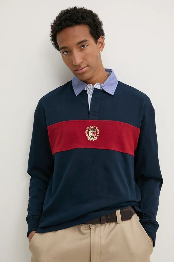 Tommy Jeans Pamučna majica dugih rukava Tommy Jeans boja: tamno plava, s uzorkom, DM0DM19620