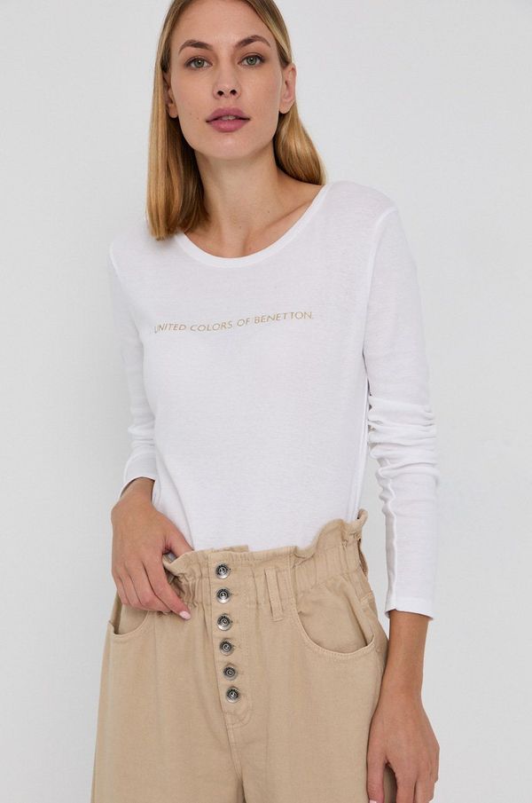 United Colors of Benetton Pamučna majica dugih rukava United Colors of Benetton boja: bijela