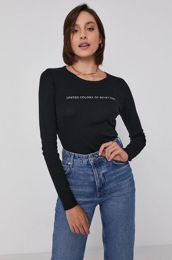 United Colors of Benetton Pamučna majica dugih rukava United Colors of Benetton boja: crna