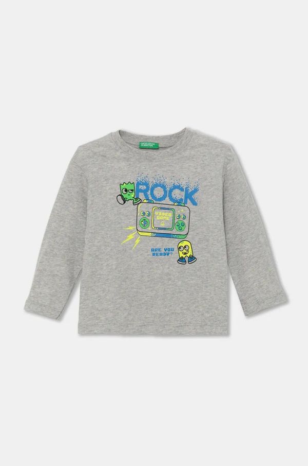 United Colors of Benetton Pamučna majica dugih rukava United Colors of Benetton boja: siva, s tiskom, 3ATNG10G7