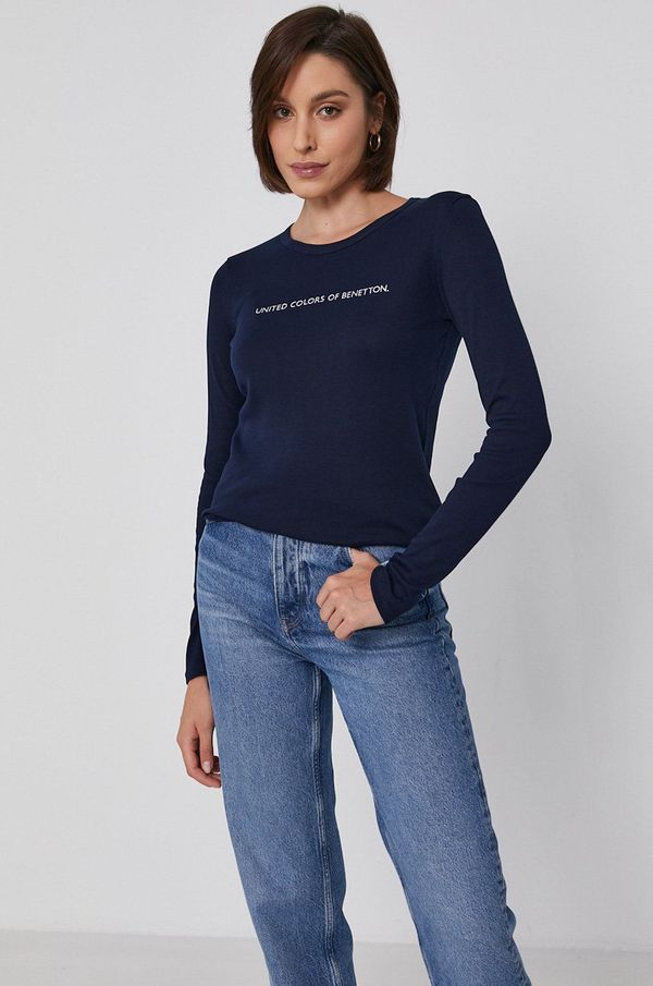 United Colors of Benetton Pamučna majica dugih rukava United Colors of Benetton boja: tamno plava