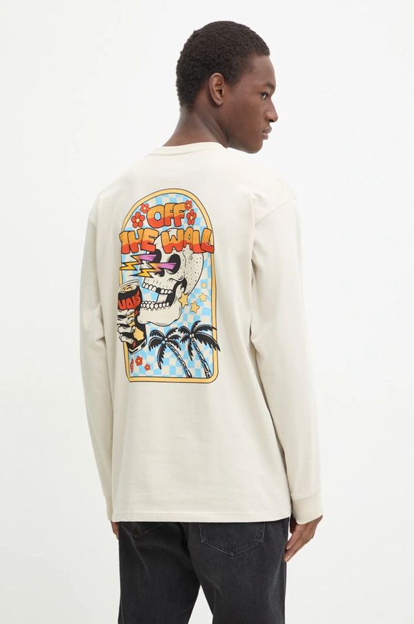 Vans Pamučna majica dugih rukava Vans boja: bež, s tiskom, VN000KHS2N11