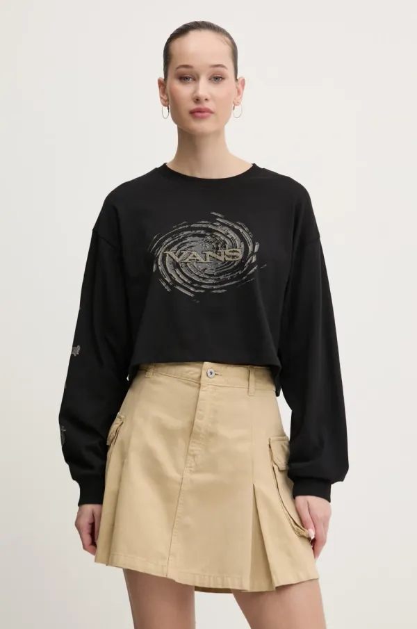 Vans Pamučna majica dugih rukava Vans boja: crna, VN000MDBBLK1