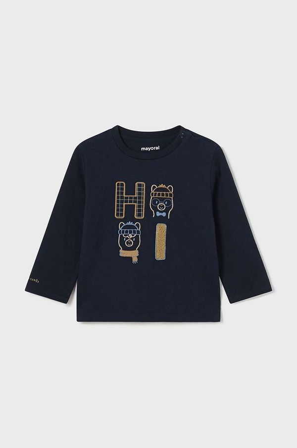 Mayoral Pamučna majica dugih rukava za bebe Mayoral boja: tamno plava, s tiskom, 2030