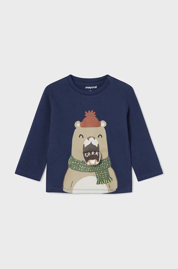 Mayoral Pamučna majica dugih rukava za bebe Mayoral boja: tamno plava, s tiskom, 2035