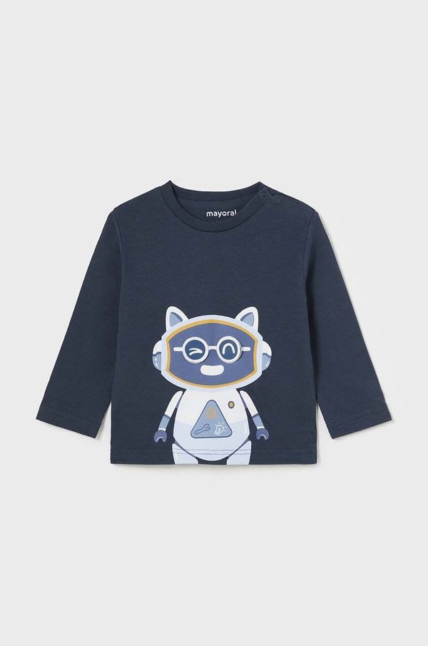Mayoral Pamučna majica dugih rukava za bebe Mayoral boja: tamno plava, s tiskom, 2040