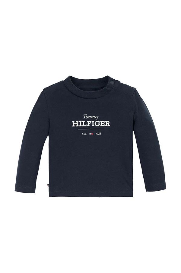 Tommy Hilfiger Pamučna majica dugih rukava za bebe Tommy Hilfiger boja: tamno plava, KN0KN01965