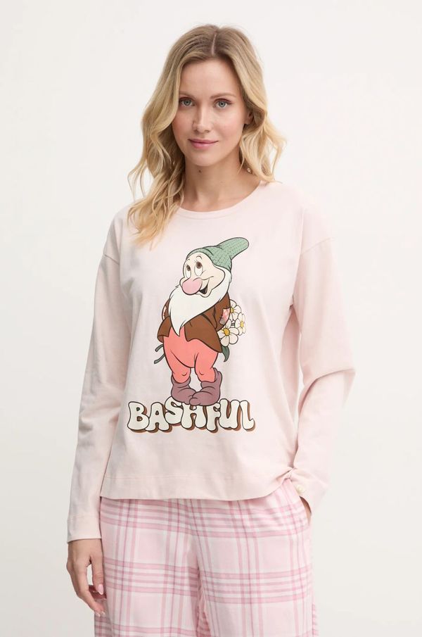 United Colors of Benetton Pamučna majica dugih rukava za spavanje United Colors of Benetton x DISNEY boja: ružičasta, pamučna, 34NB3M07I