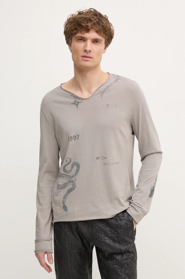 Zadig&Voltaire Pamučna majica dugih rukava ZADIG&VOLTAIRE boja: bež, s tiskom, JMTN01613