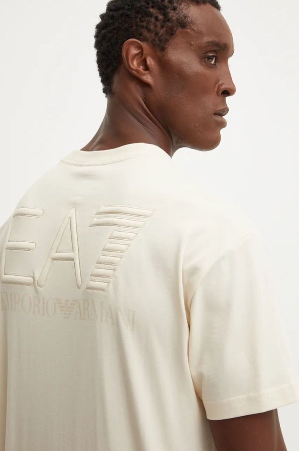 EA7 Emporio Armani Pamučna majica EA7 Emporio Armani za muškarce, boja: bež, bez uzorka, PJ2QZ.6DUT10