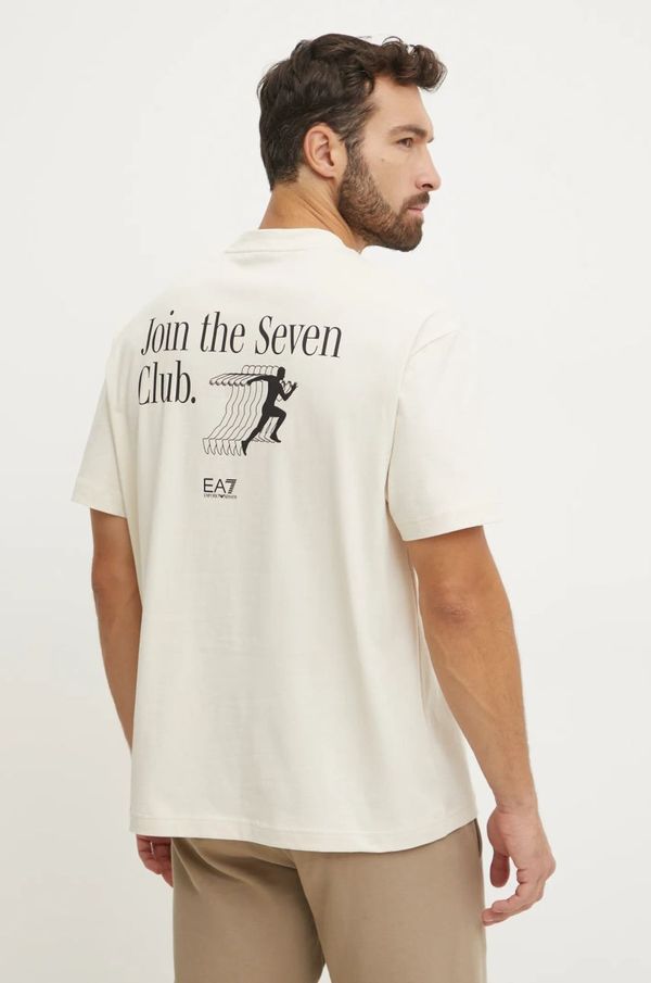 EA7 Emporio Armani Pamučna majica EA7 Emporio Armani za muškarce, boja: bež, s tiskom, AF11970.7M000006