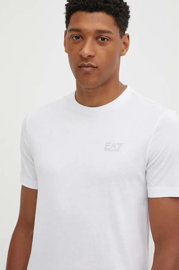 EA7 Emporio Armani Pamučna majica EA7 Emporio Armani za muškarce, boja: bijela, s tiskom, PJVPZ.8NPT25
