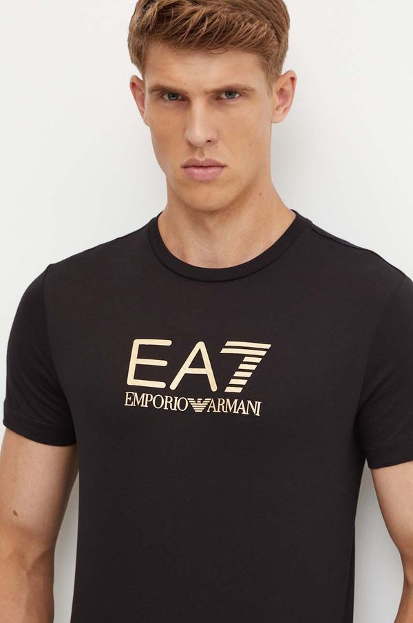 EA7 Emporio Armani Pamučna majica EA7 Emporio Armani za muškarce, boja: crna, s tiskom, AF10170.7M000007