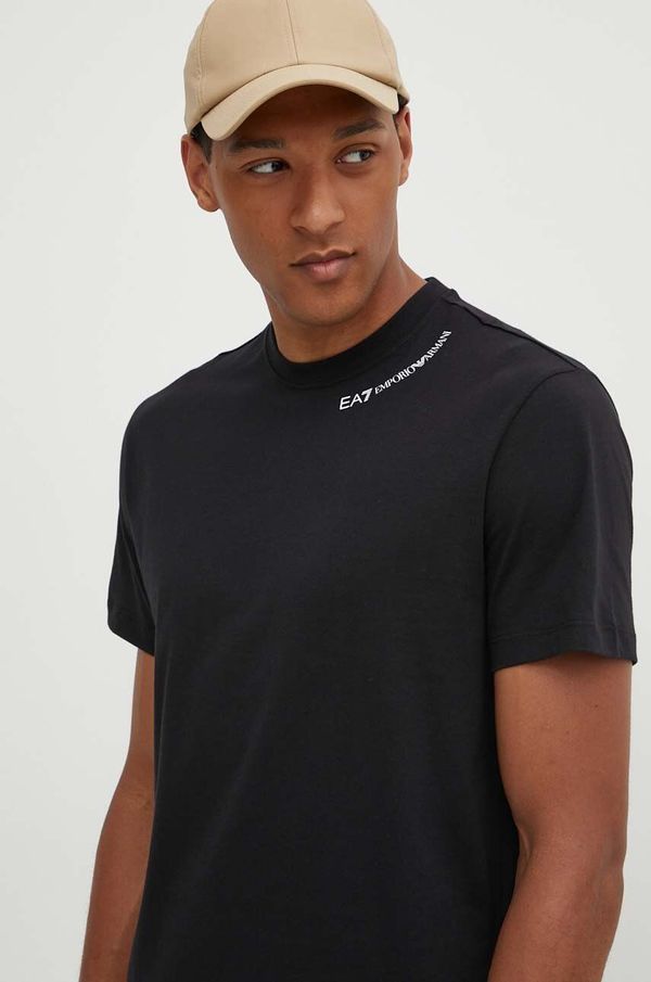 EA7 Emporio Armani Pamučna majica EA7 Emporio Armani za muškarce, boja: crna, s tiskom, PJTJZ.6DUT08