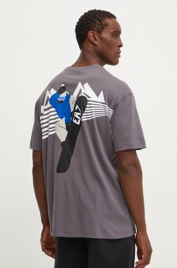 EA7 Emporio Armani Pamučna majica EA7 Emporio Armani za muškarce, boja: siva, s tiskom, AF10441.7M000019