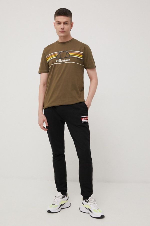 Ellesse Pamučna majica Ellesse boja: zelena, s tiskom, SHM13827-KHAKI