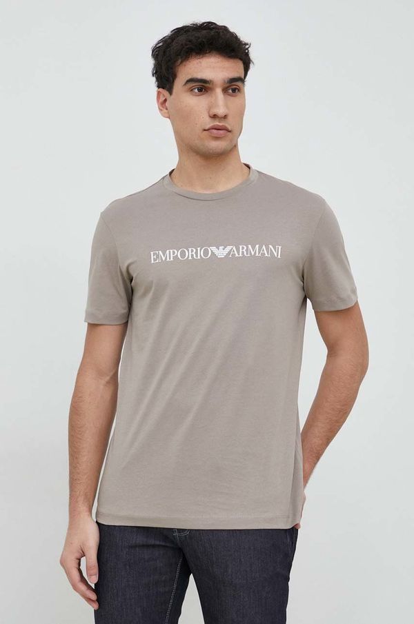 Emporio Armani Pamučna majica Emporio Armani boja: bež, s tiskom