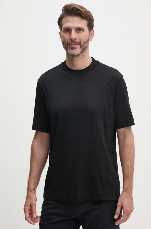 Emporio Armani Pamučna majica Emporio Armani za muškarce, boja: crna, s aplikacijom, 6D1TD1 1JPVZ