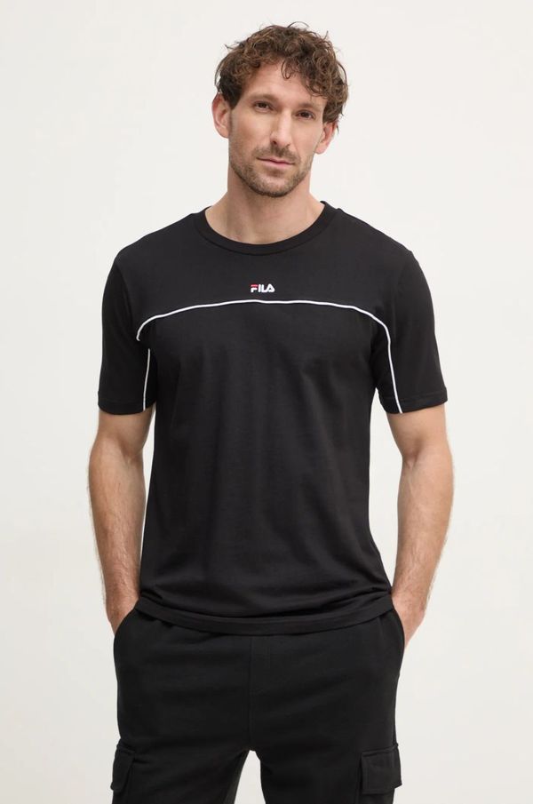 Fila Pamučna majica Fila Libatse za muškarce, boja: crna, s uzorkom, FAM0784