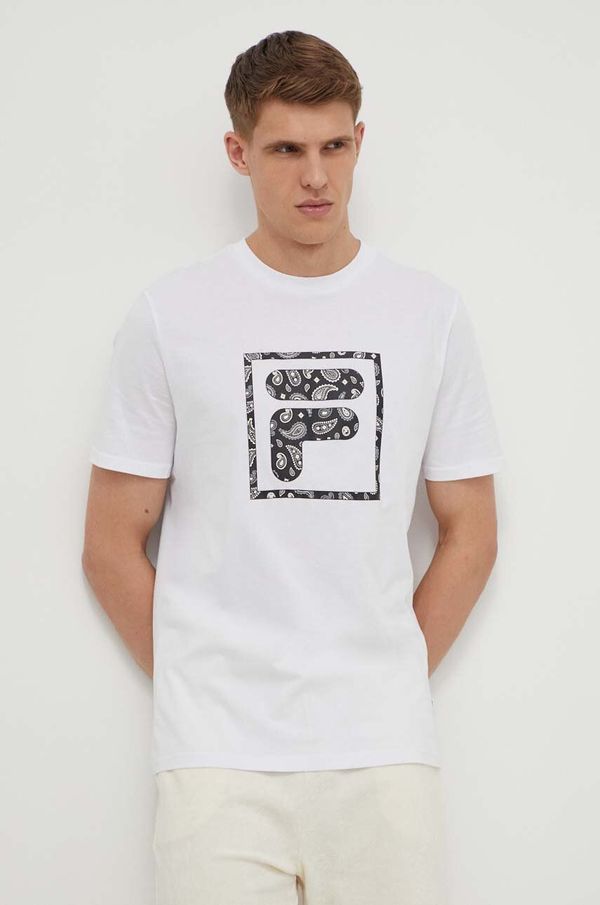 Fila Pamučna majica Fila za muškarce, boja: bijela, s tiskom