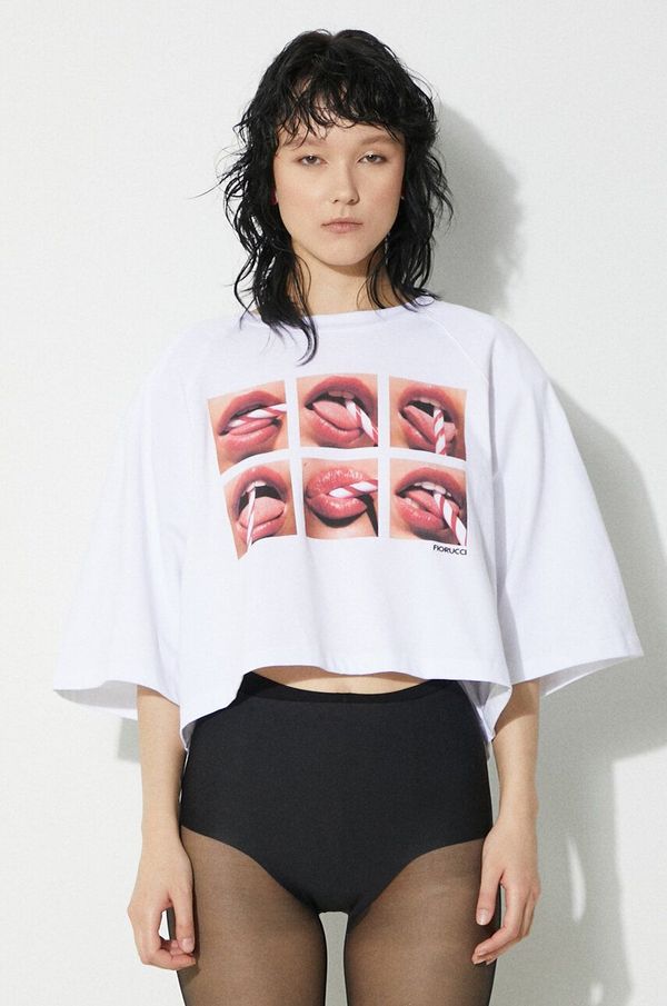 Fiorucci Pamučna majica Fiorucci Mouth Print Cropped Padded T-Shirt za žene, boja: bijela, U01FPTSH106CJ01WH01