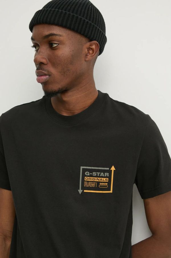 G-Star Raw Pamučna majica G-Star Raw za muškarce, boja: crna, s tiskom, D25444-8415