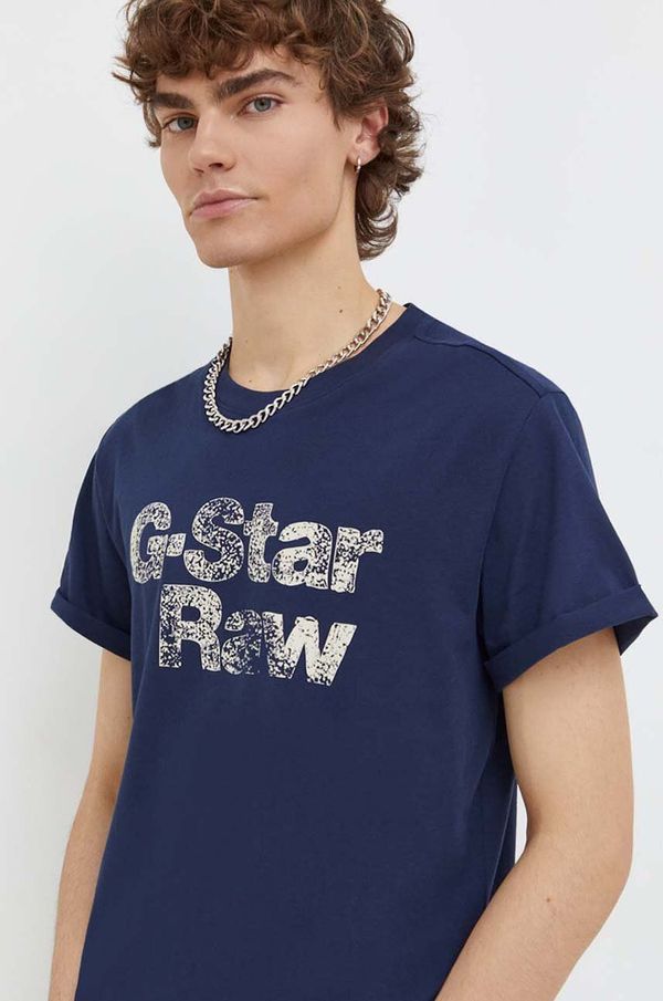 G-Star Raw Pamučna majica G-Star Raw za muškarce, boja: tamno plava, s tiskom