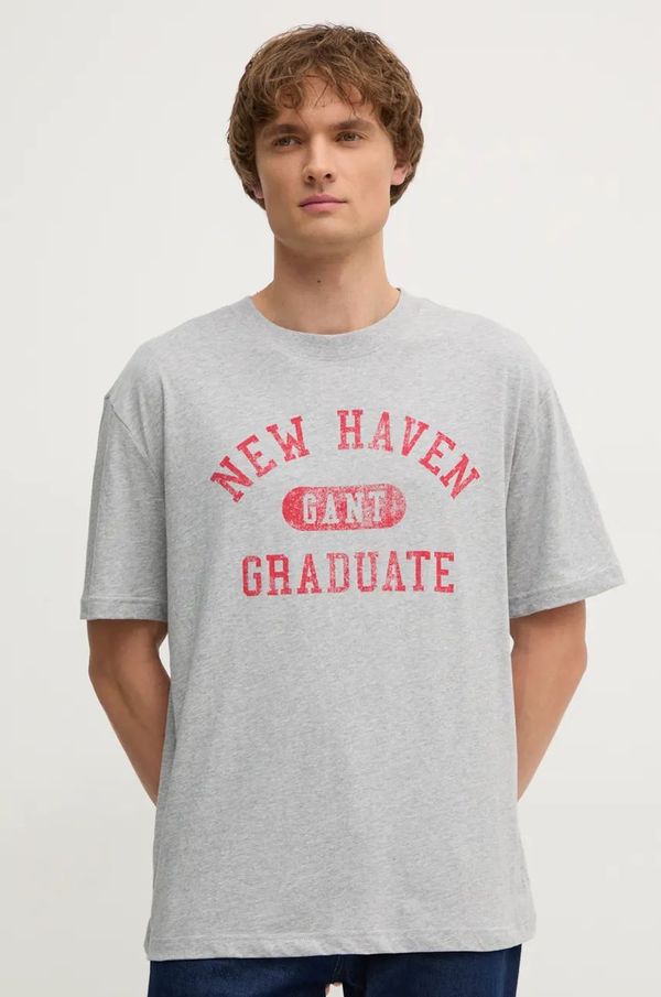 Gant Pamučna majica Gant za muškarce, boja: siva, s tiskom, 2033036