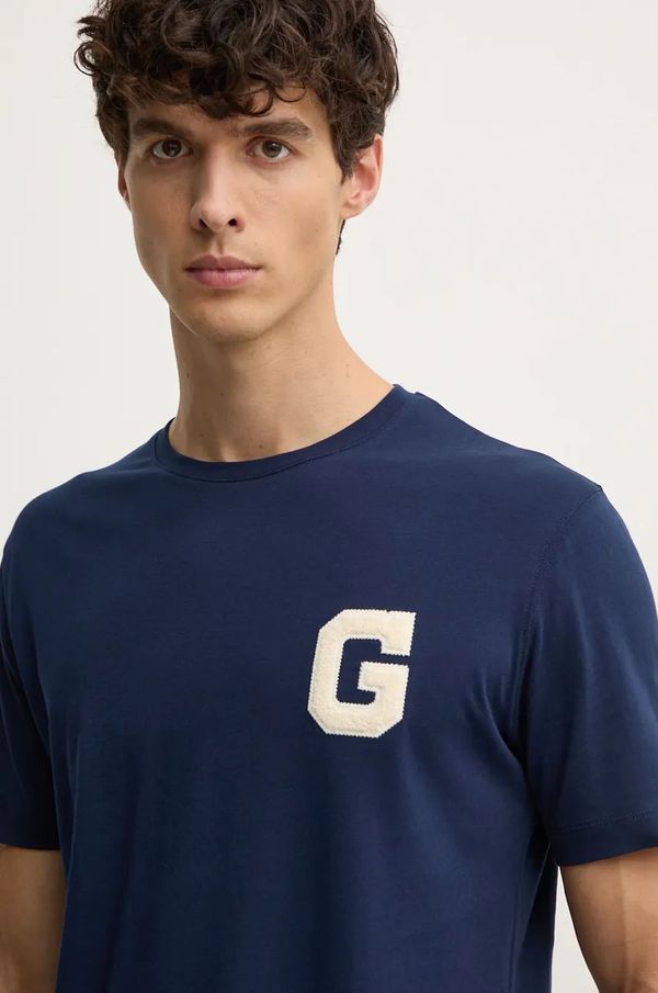 Gant Pamučna majica Gant za muškarce, boja: tamno plava, s aplikacijom, 2043022