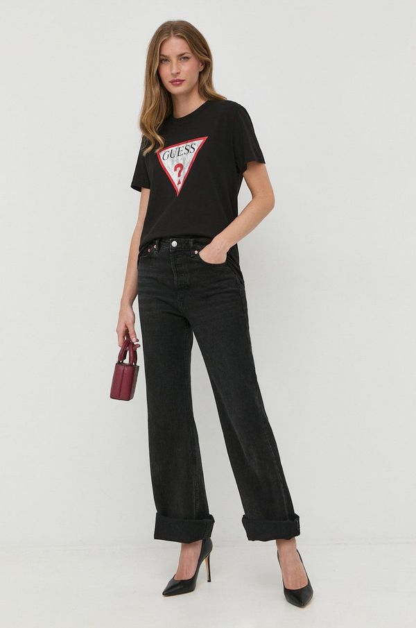 Guess Pamučna majica Guess boja: crna