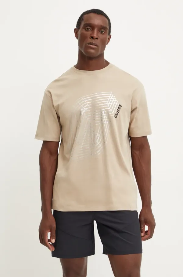 Guess Pamučna majica Guess CAPH za muškarce, boja: bež, s tiskom, Z4BI15 KCE60