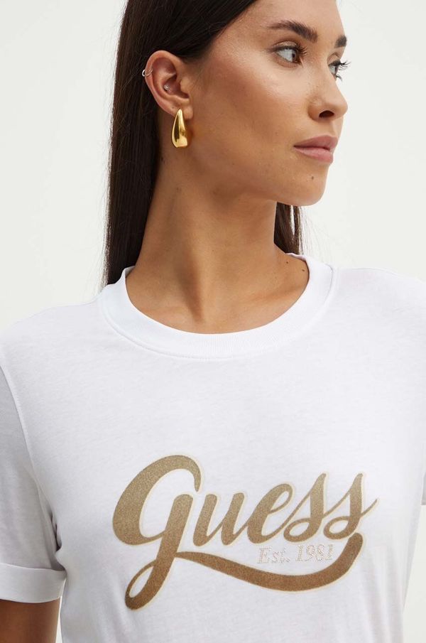 Guess Pamučna majica Guess GLITTERY za žene, boja: bijela, W4YI09 JA914