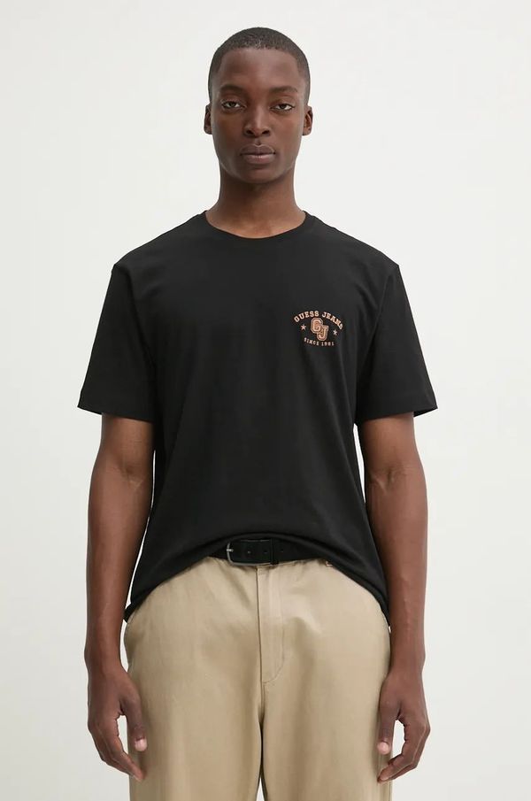 Guess Jeans Pamučna majica Guess Jeans za muškarce, boja: crna, s aplikacijom, M4BI80 K8FQ4