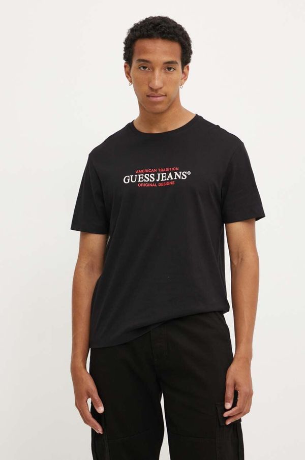 Guess Jeans Pamučna majica Guess Jeans za muškarce, boja: crna, s tiskom, M4YI42 K8FQ4